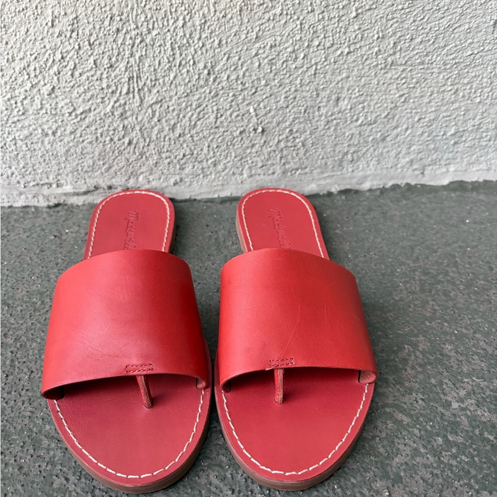 NWOB Madewell The Boardwalk Post Slide Sandal Red Size 7.5 Vacation Resortwear - Picture 2 of 8